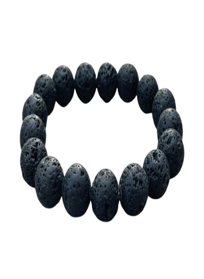 GAF TREASURES 12mm Genuine Black Lava Gemstone Stretch Bracelet - Healing Crystal Large Bead Bracelet for Men & Women - Image 1
